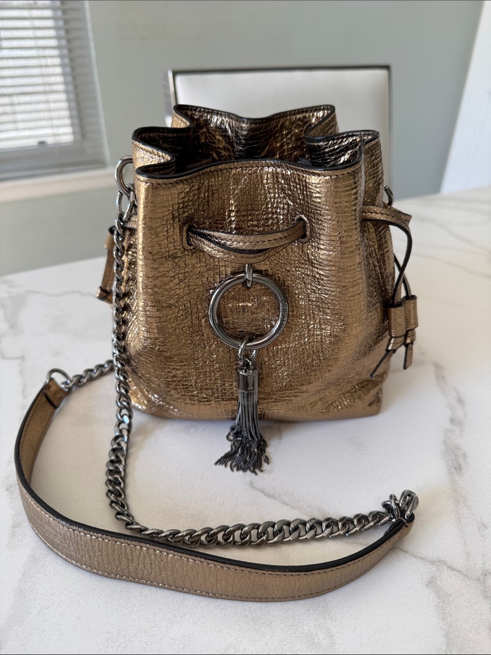 Rare Jimmy Choo Callie Drawstring S Metallic Bucket Bag